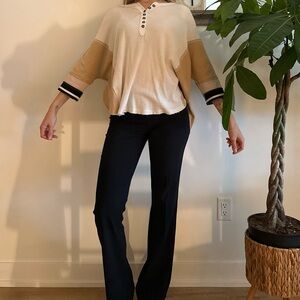Free People Cream and Tan Button-Up Sweatshirt